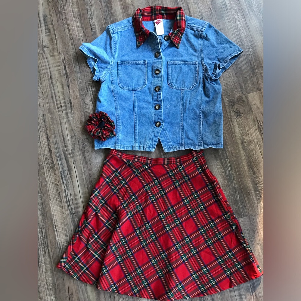 VINTAGE & FUN  3 PC Denim and Plaid Set from the 90’s